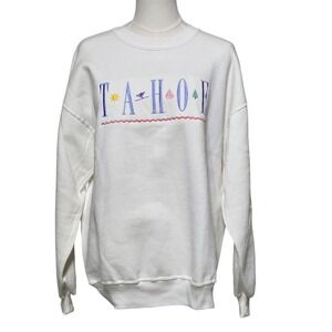 Vintage Crazy Shirt Sweater Mens Large White Tahoe Embroidered Crewneck USA‎ 90s